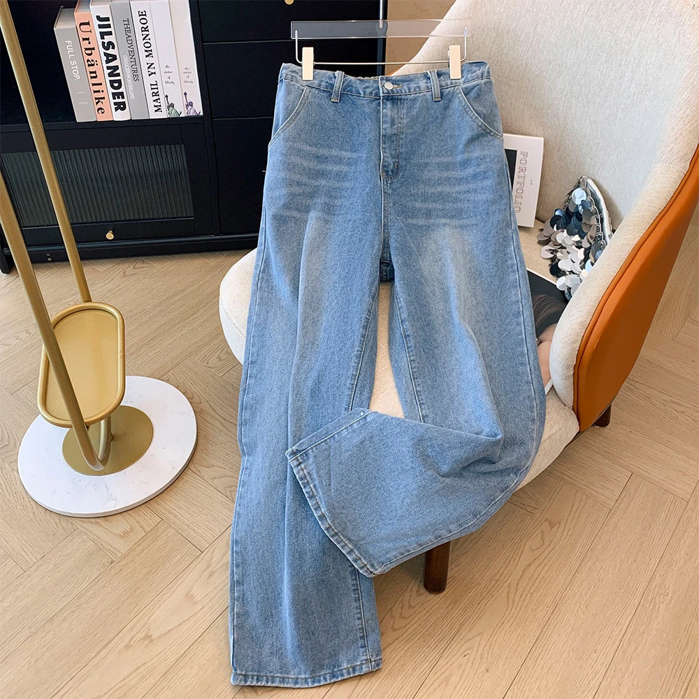 Blue Wide Leg Denim Trousers