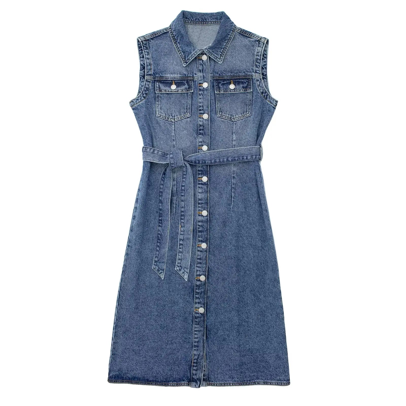 Women's Fashion Sexy Sleeveless Pleated Waist Denim Dresses main image 1