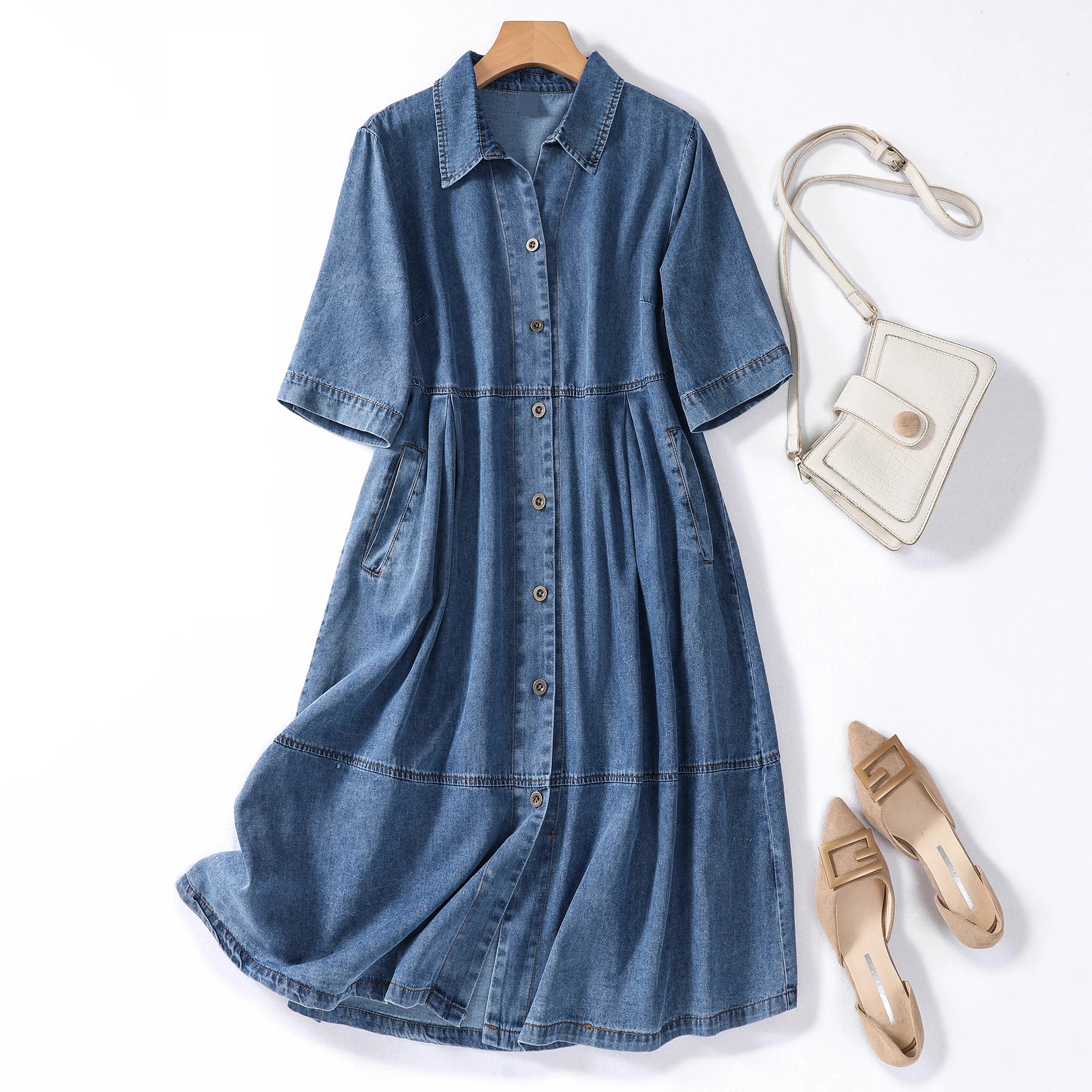 Denim Effect Button Down Midi Dress main image 1